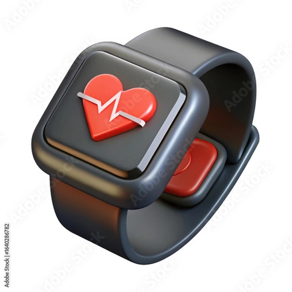 Fototapeta 3d smartwatch with heart rate monitor isolated on transparent background