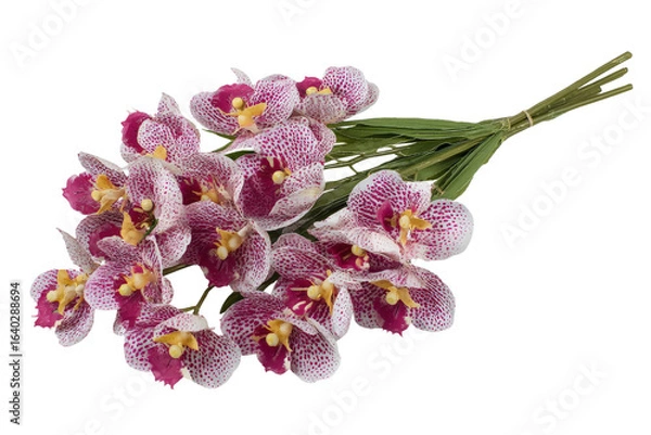 Obraz A vibrant bouquet of pink and white orchids arranged with green stems, showcasing their intricate patterns and textures, perfect for floral decoration or gift-giving