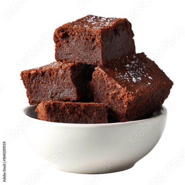 Obraz A delicious stack of freshly baked chocolate brownies served in a white bowl, showcasing a rich texture and dusted with powdered sugar, ideal for dessert lovers and culinary enthusiasts