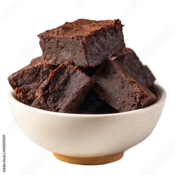 Obraz A close-up view of a bowl filled with delicious, rich chocolate brownies stacked neatly, showcasing their fudgy texture, perfect for dessert lovers and baking enthusiasts