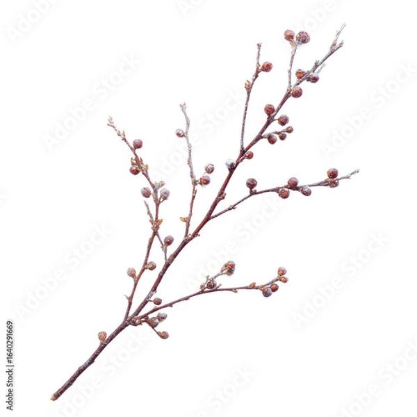 Obraz A delicate branch featuring small buds, set against a clean background, symbolizing the arrival of spring and new beginnings, ideal for nature-themed projects or seasonal promotions