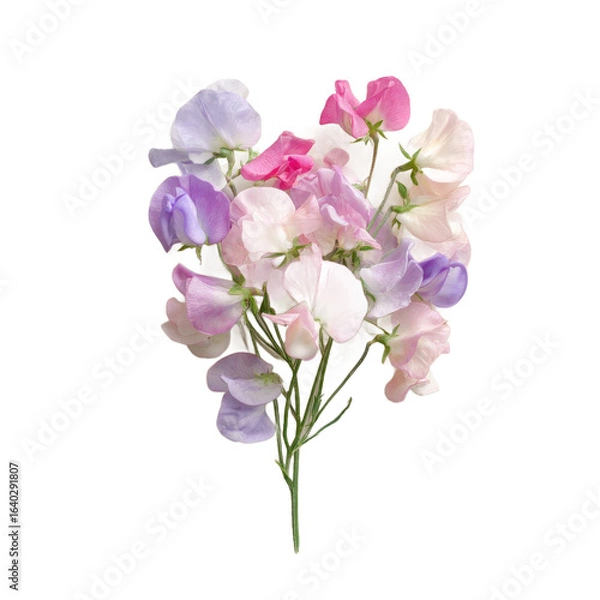 Fototapeta A vibrant bouquet of sweet pea flowers in soft pastel colors, showcasing delicate petals and lush greenery, perfect for floral arrangements and enhancing interior decor