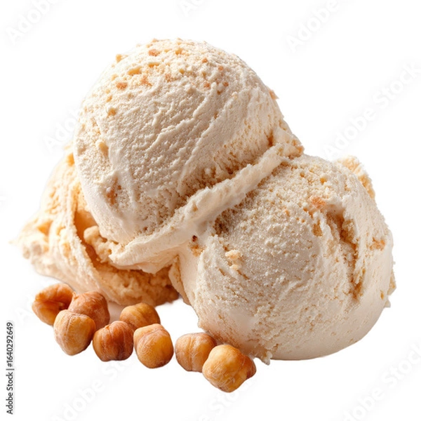 Obraz Creamy hazelnut ice cream scoops served with crushed hazelnuts on a clean background, ideal for dessert menus, food blogs, or culinary advertisements