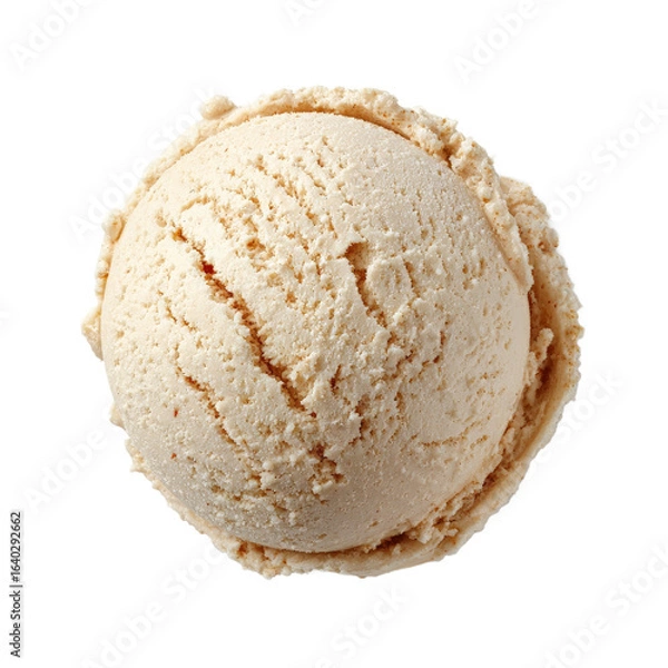 Obraz A close-up view of a perfectly shaped scoop of creamy vanilla ice cream, showcasing its smooth texture, with a white background emphasizing its deliciousness, ideal for dessert promotions