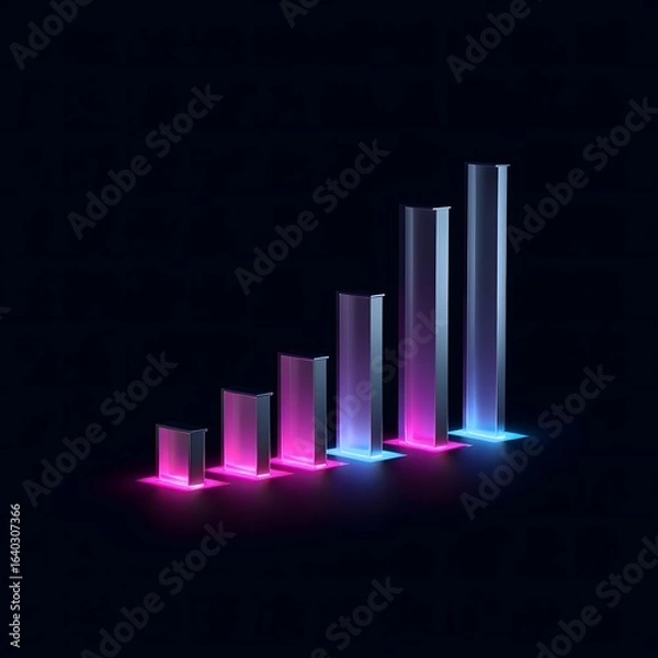 Obraz Neon Glass Bar Graph: Ascending Growth, Futuristic Business Chart, Pink and Blue Illumination