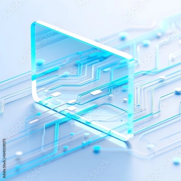 Obraz Abstract Futuristic Glass Panel Over Circuit Board; Clean, Modern, Tech Design; Cool Blue Tones.