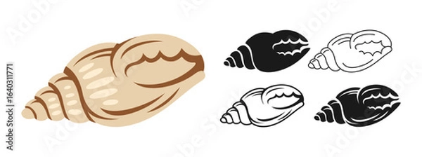 Fototapeta Sea shell symbol. Decorative beach marine underwater sign design element perfect for ocean designs and coastal tropical decor. Nautical, undersea or aquarium exotic seashell vector illustration