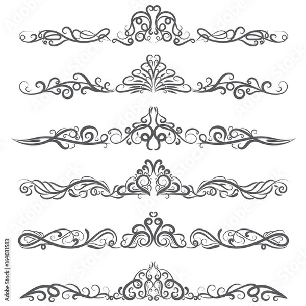 Obraz vector illustration set of border calligraphic design elements and dividers decorative, Vintage swirl line