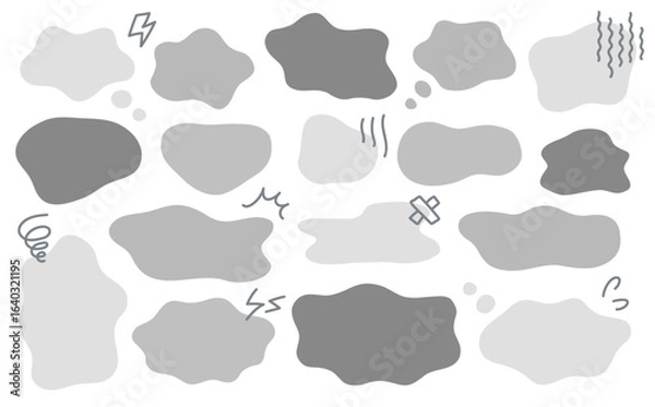 Obraz 吹き出しのベクター素材。モヤモヤ、悩み、疑問、トラブル。もやもやのふきだしに感情や漫符のアイコン。