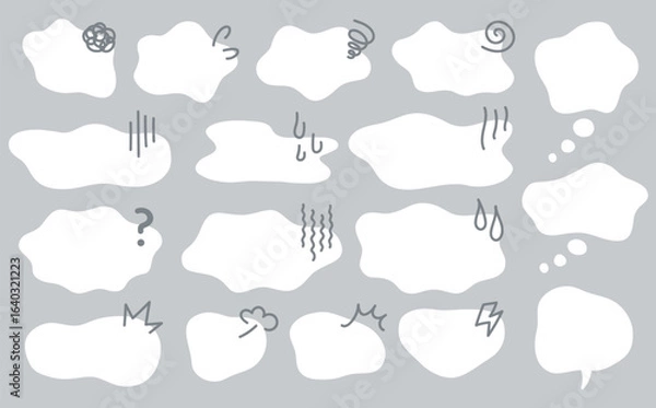 Obraz 吹き出しのベクター素材。モヤモヤ、悩み、疑問、トラブル。もやもやのふきだしに感情や漫符のアイコン。
