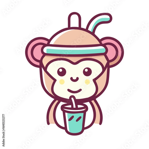 Fototapeta bubble tea monkey cap stroke.
