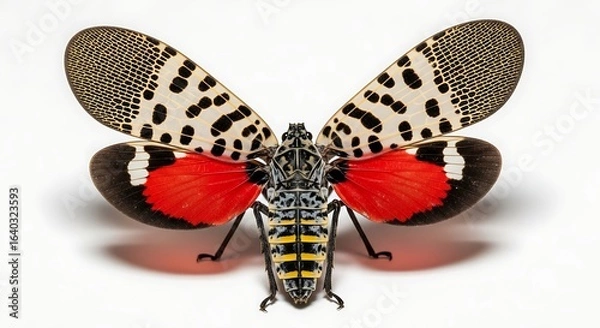 Obraz Distinctive Spotted Lanternfly with Red Winged Undersides Displayed Clearly