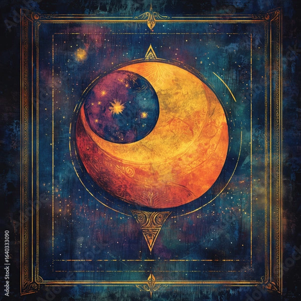 Obraz Abstract_Tarot_card_design_of_The_Moon, Magical card artwork for intuitive readings