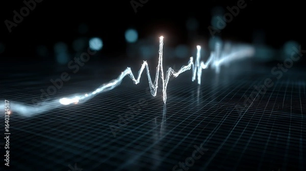 Fototapeta Abstract digital heartbeat waveform on a dark background.