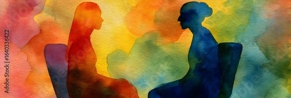 Fototapeta Colorful Rainbow Watercolor Painting of Two People, Generative AI