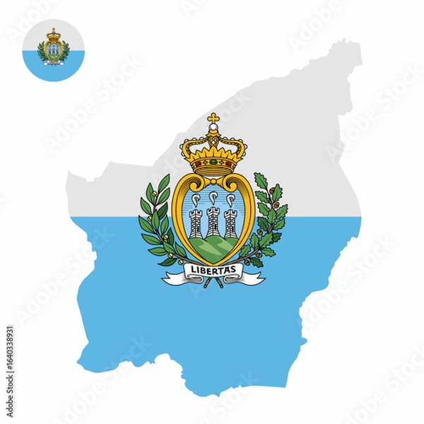 Fototapeta Vector set of San Marino high detailed map flag and national flag round badge isolated on white background.
