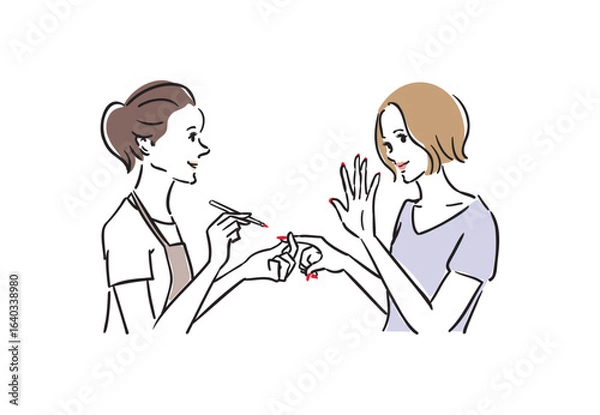 Obraz ネイルサロンで楽しそうに施術を受ける女性