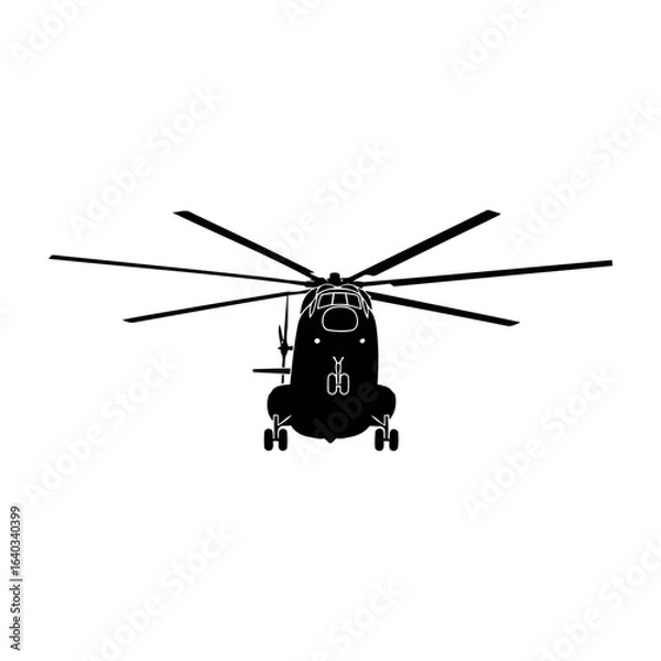 Fototapeta Iconic Vector Silhouette of a Large Transport Helicopter (Mil Mi-26 Style)