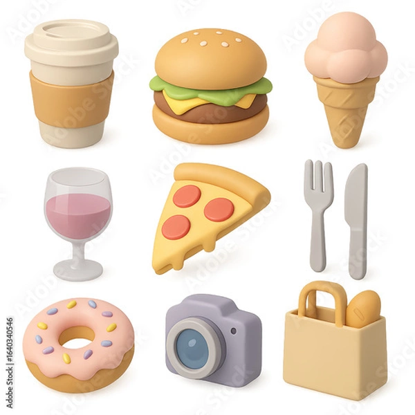 Fototapeta Delightful 3D icons for food, drink, and lifestyle capture vibrant modern living