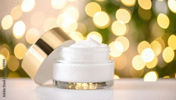 Obraz Elegant Jar of Cream Glowing on Table Surrounded by Soft Ambient Lights Creating a Cozy Atmosphere