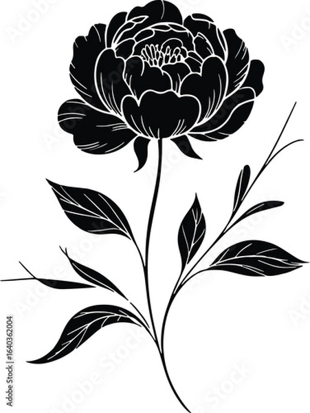 Fototapeta Elegant Black Rose Stencil Vector Design on White Background
