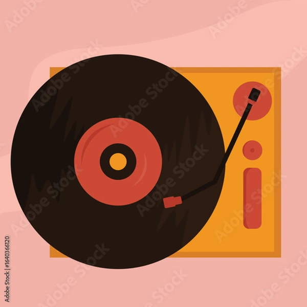 Fototapeta Poster Displays a record player with a vinyl on it.
