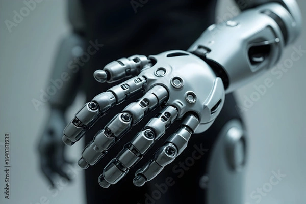 Obraz Extending Robot Hand Close-up Metallic Arm Reaching Out
