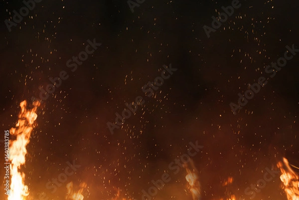Fototapeta 黒い背景に燃え上がる炎の火の粉の背景素材のテクスチャ