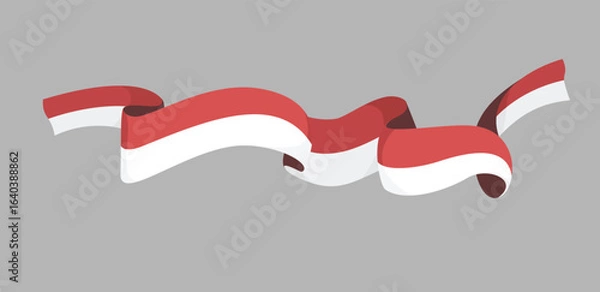 Fototapeta Decorative Indonesian flag ribbon in red and white vector design for national celebration, patriotic illustration, and graphic projects