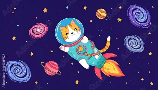 Fototapeta Cute cat astronaut in space (4)