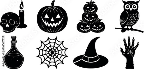 Fototapeta Set of Halloween silhouettes perfect for vector designs Vector illustration. Collection of Halloween vector elements