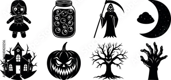 Fototapeta Set of Halloween silhouettes perfect for vector designs Vector illustration. Collection of Halloween vector elements