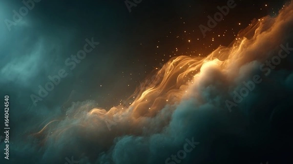 Fototapeta moody fog wall drifting upward with glowing particles, abstract cinematic smoke loop for video overlays, high resolution, seamless motion, dark ethereal ambiance