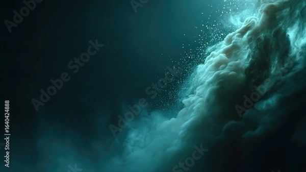 Fototapeta moody fog wall drifting upward with glowing particles, abstract cinematic smoke loop for video overlays, high resolution, seamless motion, dark ethereal ambiance
