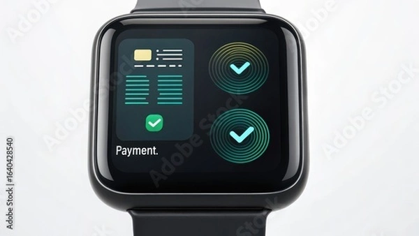 Fototapeta AI driven payment solution concept Smartwatch displaying payment options with checkmarks on a sleek interface.