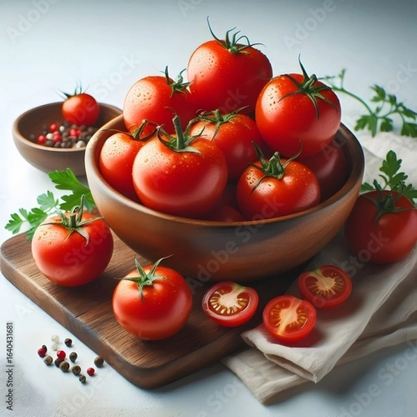 Fototapeta Red tomatoes in bowl isolated on white background 