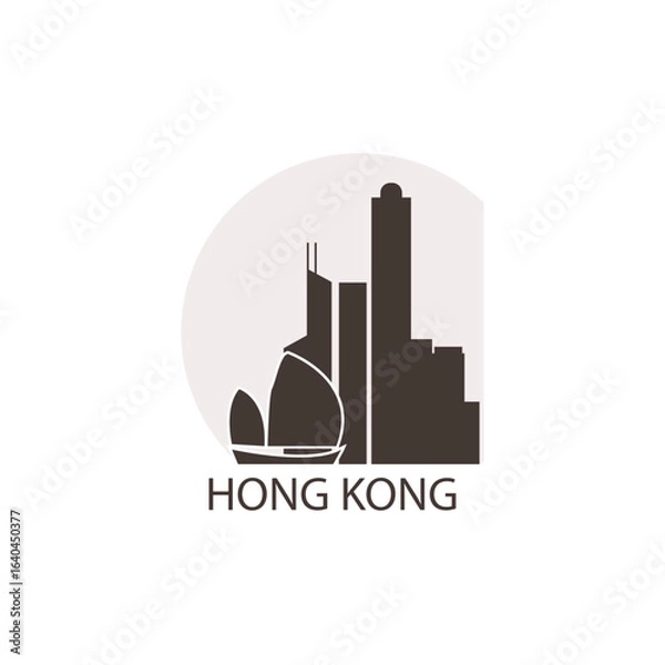 Fototapeta Hong Kong logo, clip art with cityscape, skyline, panorama, skyscrapers. Vector flat isolated illustration. China city image with landmarks and buildings