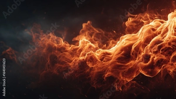 Fototapeta elegant slow motion flame waves in dark, glowing ember texture, cinematic fire motion, dark ambiance