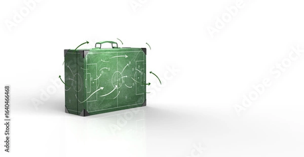 Obraz Tactical Briefcase with Soccer Field Strategy Concept on White Background, 3d rendering