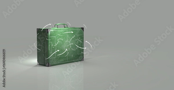 Obraz Tactical Briefcase with Soccer Field Strategy Concept on Gray Background, 3d rendering