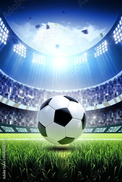 Obraz Animated Soccer Stadium with Sunlight and Crowd. 3d rendering