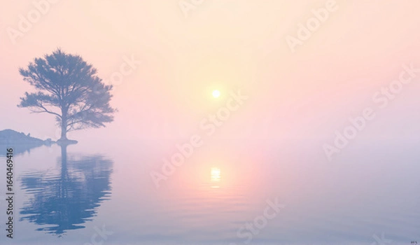 Fototapeta A lone tree in the middle of a body of water.