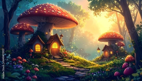 Fototapeta Fairy tale mushroom forest scene