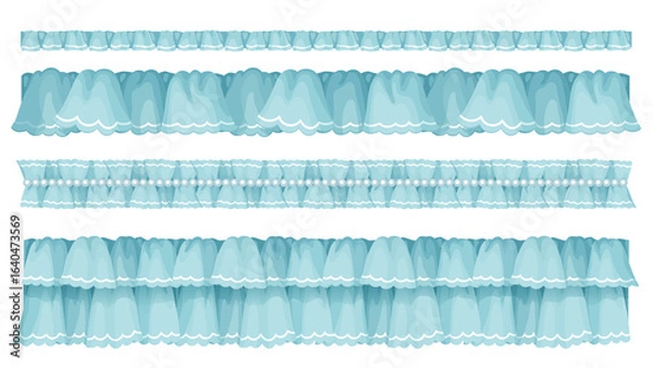 Fototapeta Elegant Ruffle and Pearl Lace Borders – Romantic blue Fabric Trim Collection PNG-01