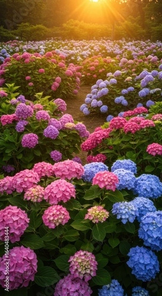 Obraz Hydrangea blossoms garden sunset