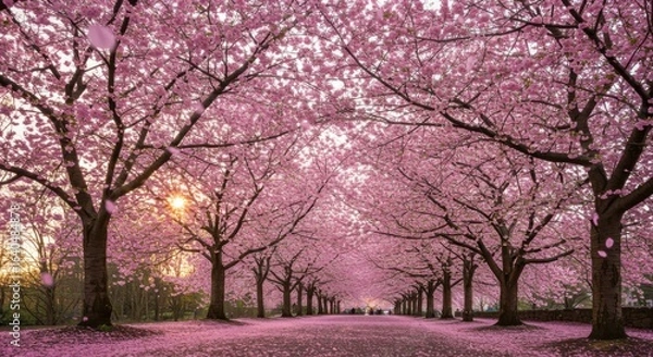 Obraz Pink cherry blossoms avenue springtime