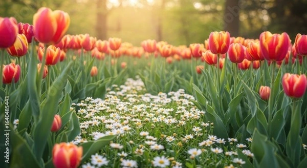 Obraz Spring flowers pathway