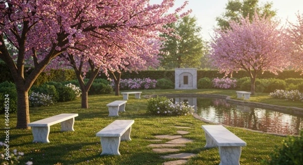 Obraz Spring garden scene with blossoming trees
