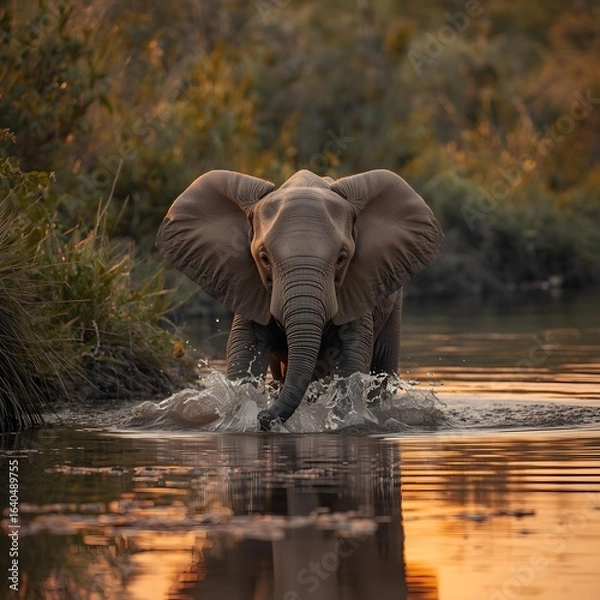 Obraz Baby Elephant Playing in Water
