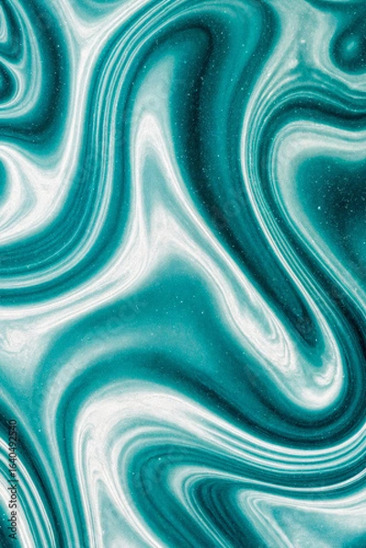 Fototapeta Fluid Teal and White Marble Swirl Background